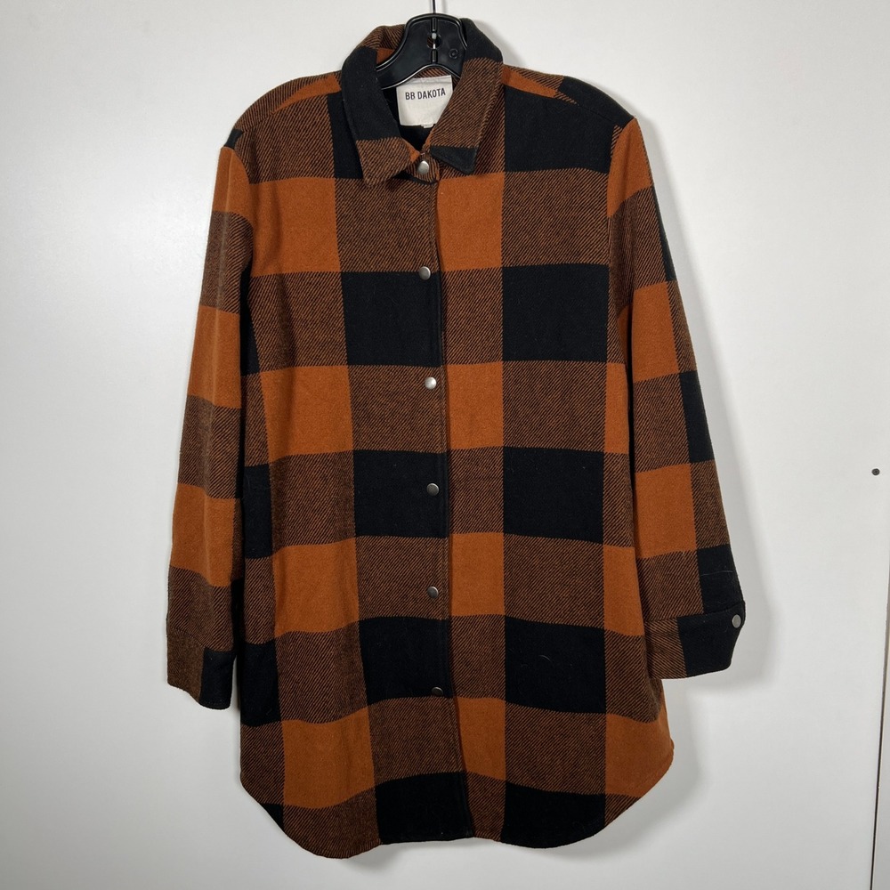 Plaid Gorpcore Burnt Orange Shacket BB Dakota Buffalo Check Snap Front Large